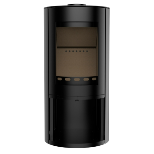 Mi-Fires Rondo with Log Store. 4.9kW - ECODesign 2022 Wood Burning Stove. 77.7% Efficiency, A Energy Rating, Smoke Control Area Exempt at The Stove House Ltd. West Sussex.