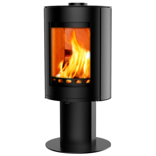Mi-Fires Rondo with Pedestal Wood Stove. 4.9kW - ECODesign 2022 Wood Burning Stove. 77.7% Efficiency, A Energy Rating, Smoke Control Area Exempt at The Stove House Ltd. West Sussex.