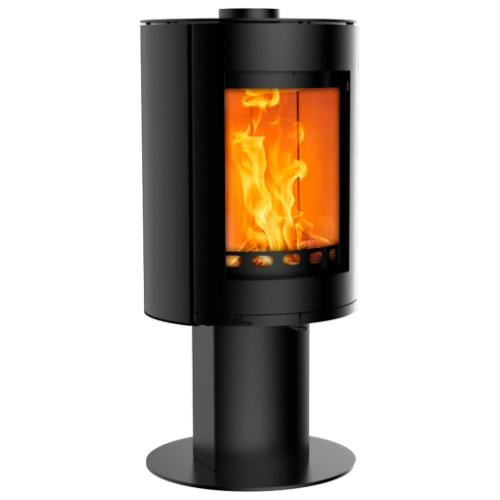 Mi-Fires Rondo with Pedestal Wood Stove. 4.9kW - ECODesign 2022 Wood Burning Stove. 77.7% Efficiency, A Energy Rating, Smoke Control Area Exempt at The Stove House Ltd. West Sussex.