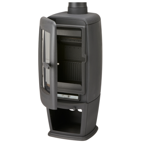 Mi-Fires Tall FirePod 5kW Cast Iron Wood Stove. ECO Design 2022, Smoke Control Area Exempt, 75.8% Efficient, A Energy Rating at The Stove House Ltd. West Sussex.