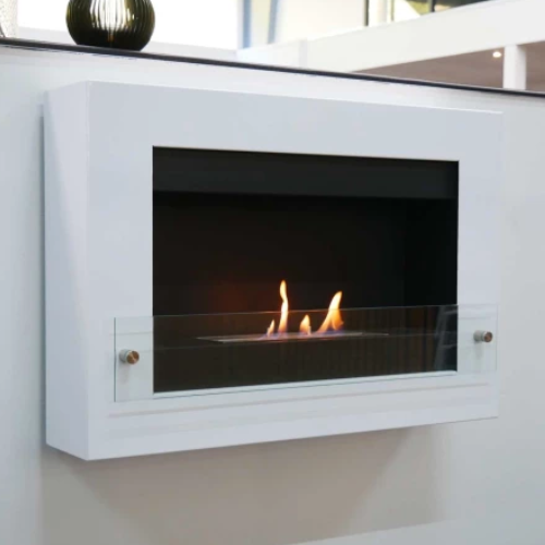 Nebraska White - Wall-Mounted Bioethanol Fireplace. Combines modern design with functionality. No chimney or vent required at The Stove House Ltd., West Sussex