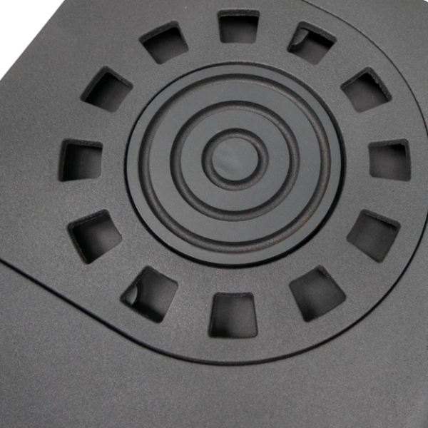 Nobel 75 Freestanding Cast Iron Bioethanol Stove. A modern widescreen freestanding bioethanol fireplace with a 3-sided view of panoramic flames without the need for a chimney, at The Stove House Ltd. West Sussex.