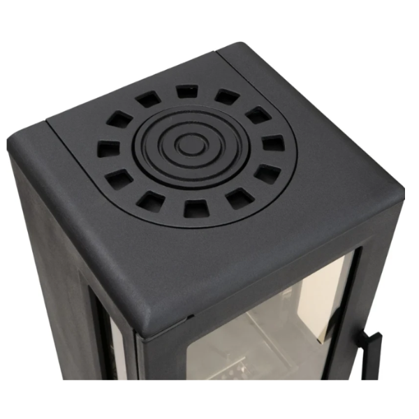 Nobel 90 Black Cast Iron Bioethanol Stove. A modern freestanding bioethanol fireplace with a 3-sided view of panoramic flames without the need for a chimney, at The Stove House Ltd. West Sussex.