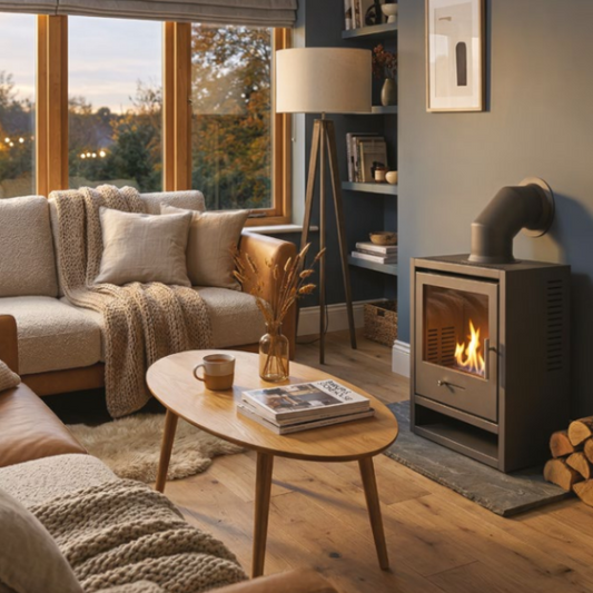OKO S1 - Modern Bioethanol Stove that burns bioethanol eco fuel which means its doesn't need a chimney at The Stove House Ltd. West Sussex.