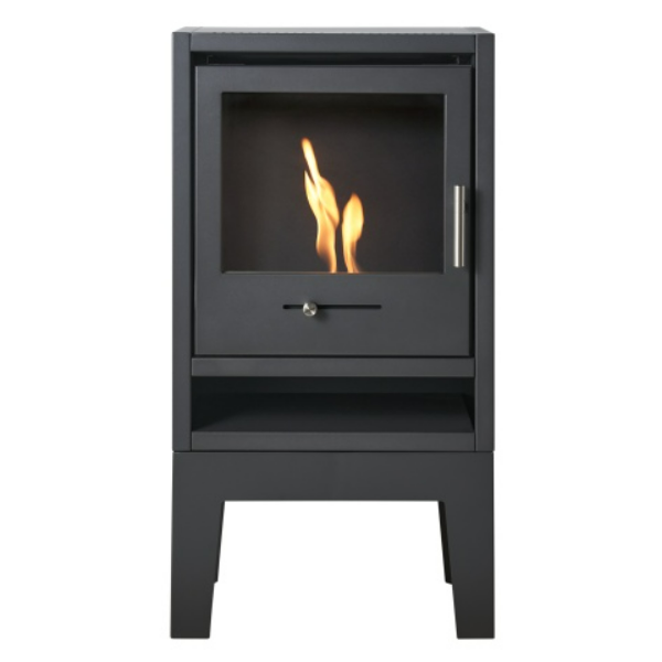 OKO S1 Freestanding Bioethanol Stove with Legs in Charcoal Grey. Requires no flue/chimney at the Stove House Ltd. West Sussex.