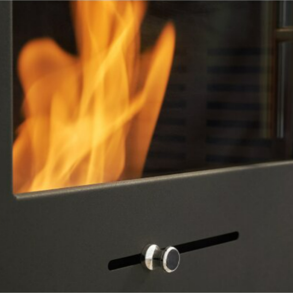 OKO S1 Freestanding Bioethanol Stove with Legs in Charcoal Grey. Requires no flue/chimney at the Stove House Ltd. West Sussex.