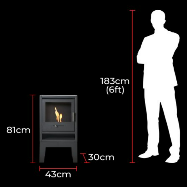 OKO S1 Freestanding Bioethanol Stove with Legs in Charcoal Grey. Requires no flue/chimney at the Stove House Ltd. West Sussex.