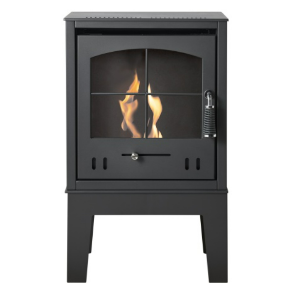 OKO S2 Freestanding Bioethanol Stove with Legs in Charcoal grey. Requires no flue/chimney at the Stove House Ltd. West Sussex.