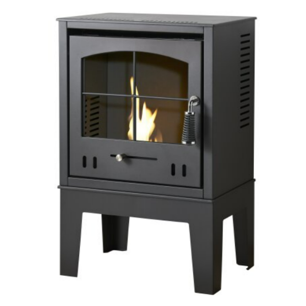 OKO S2 Freestanding Bioethanol Stove with Legs in Charcoal grey. Requires no flue/chimney at the Stove House Ltd. West Sussex.