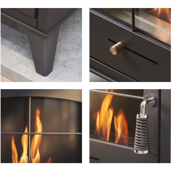 OKO S4 BIOETHANOL STOVE. A larger bioethanol stove with a broader, more substantial presence and traditional design in charcoal grey. Up to 3 kW output at The Stove House Ltd. West Sussex.
