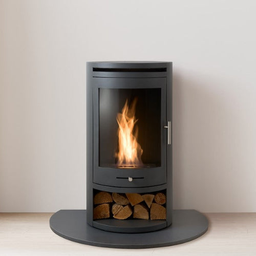 S5 BIOETHANOL STOVE BUNDLE; LOG STORE, FLUE AND GRANITE HEARTH Modern Stove, eco friendly, burns clean, real flames & heat but no chimney needed, Lowest prices