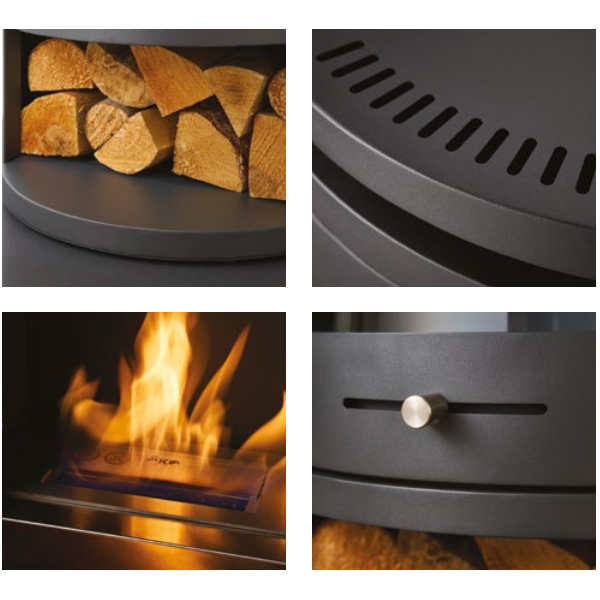 S5 BIOETHANOL STOVE BUNDLE; LOG STORE, FLUE AND GRANITE HEARTH Modern Stove, eco friendly, burns clean, real flames & heat but no chimney needed, Lowest prices