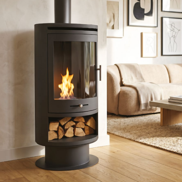 S5 BIOETHANOL STOVE BUNDLE; LOG STORE, FLUE AND GRANITE HEARTH Modern Stove, eco friendly, burns clean, real flames & heat but no chimney needed, Lowest prices