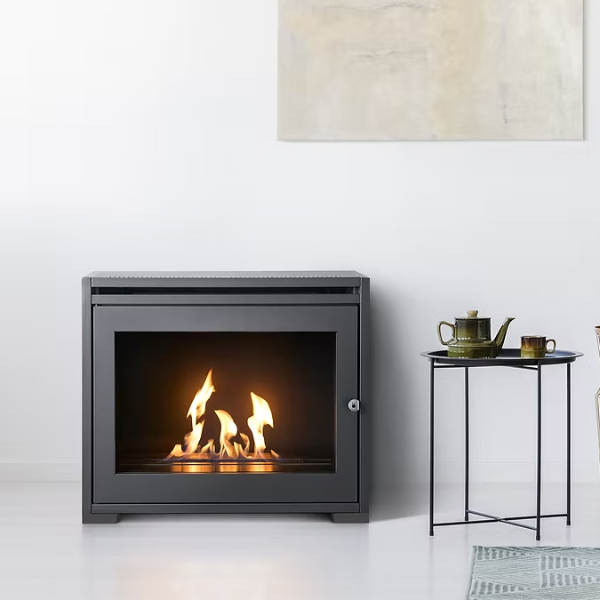 OKO S6 - Modern Freestanding Bioethanol Stove in Charcoal Grey that burns eco fuel, which means it doesn't need a chimney at The Stove House Ltd. West Sussex.