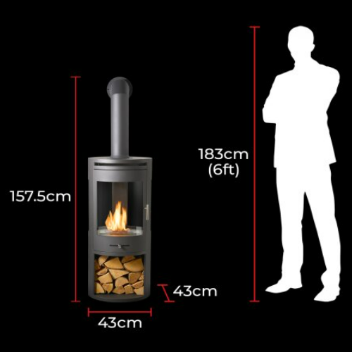 The OKO S7 bio ethanol panoramic stove in charcoal grey offers the brilliance of a real, open flame system for up to 8 hours. A heat output of up to 3kW. No direct flue or chimney required at The Stove House Ltd. West Sussex.