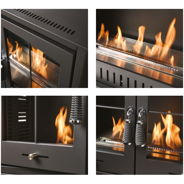 OKO S8 - Large Modern Freestanding Double-Door Bioethanol Stove in Charcoal Grey that burns eco fuel, which means it doesn't need a chimney at The Stove House Ltd. West Sussex.