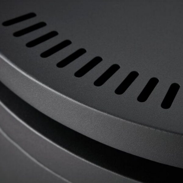 OKO S9 BIOETHANOL STOVE. A Large Modern Freestanding Cylindrical Bioethanol Stove in Charcoal Grey with a 3kW output, at The Stove House Ltd. West Sussex.
