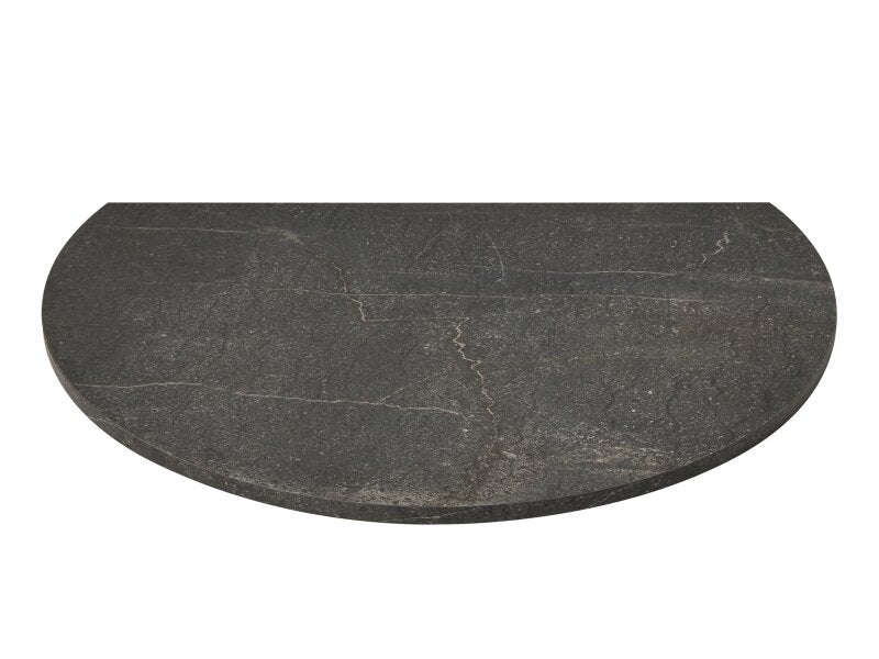 A dark charcoal gray 'Lava' stone finish half-oval, truncated hearth with natural veining effects shown on a plain white background.
