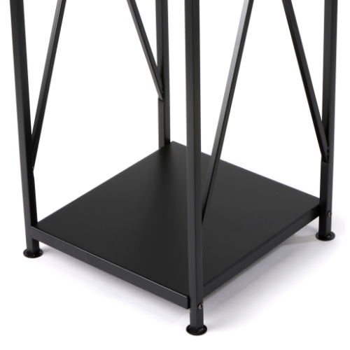Outdoor Log Rack Black L45 113 cm x 31 cm x 115 cm. Elegant metal firewood holder in black with weatherproof cover for wood storage at The Stove House Ltd. West Sussex.