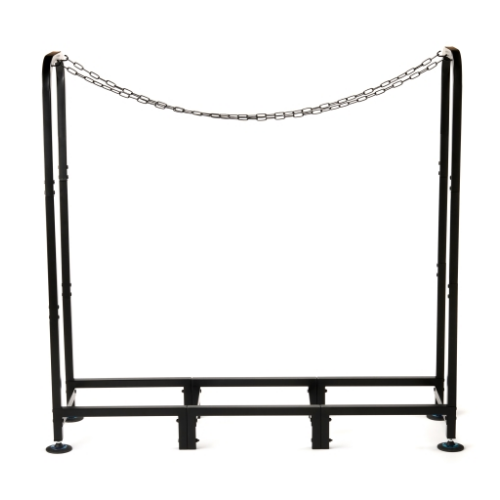 Outdoor Log Rack Black L45 113 cm x 31 cm x 115 cm. Elegant metal firewood holder in black with weatherproof cover for wood storage at The Stove House Ltd. West Sussex.
