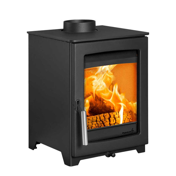 Hunter Parkray Aspect 4 Woodburning Stove. Small compact woodburner modern with chrome handle- The Stove House
