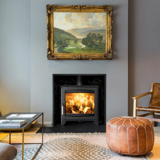 Parkray Aspect 14B Eco Boiler Stove. Eco Design Ready 2022 10.3kW large modern wood burning boiler stove with a large glass door and optional multi-fuel kit at The Stove House Ltd. West Sussex.