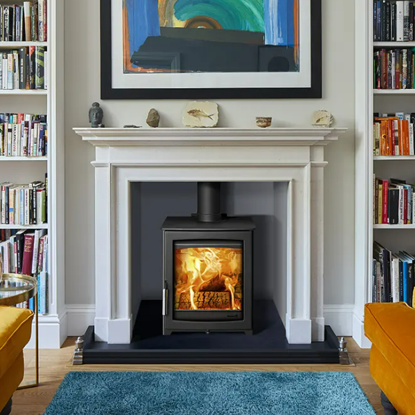 Parkray Aspect 5 Eco Wood.  A sleek, compact, eco design ready wood burner delivers a nominal heat output of 5 kW at The Stove House Ltd. West Sussex.