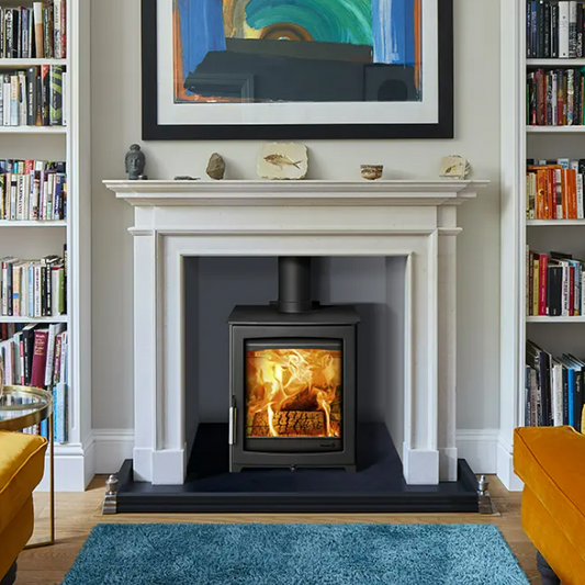 Parkray Aspect 5 Eco Wood.  A sleek, compact, eco design ready wood burner delivers a nominal heat output of 5 kW at The Stove House Ltd. West Sussex.