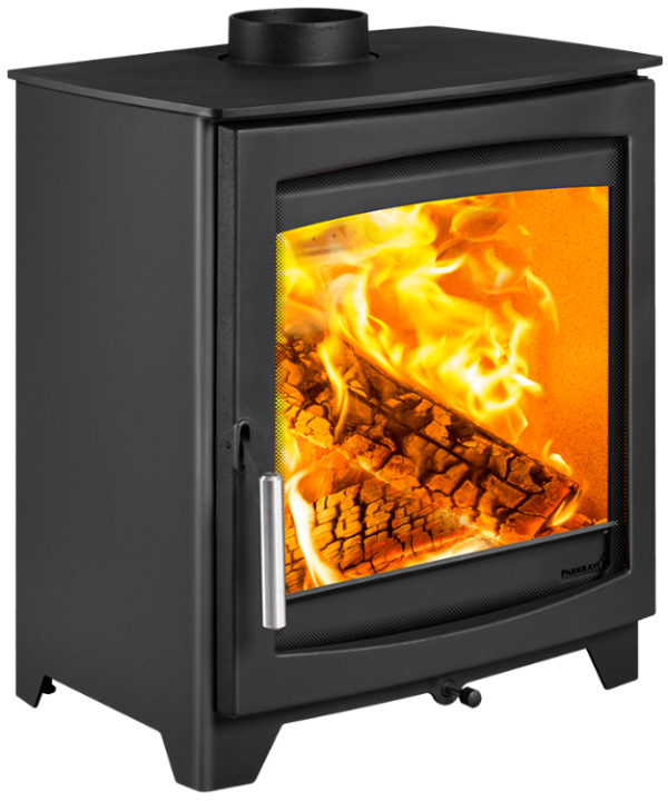 Parkray Aspect 6 Eco Wood. Eco Design Ready 2022 5kW modern wood burning stove with a large glass door and optional multi-fuel kit at The Stove House Ltd. West Sussex.