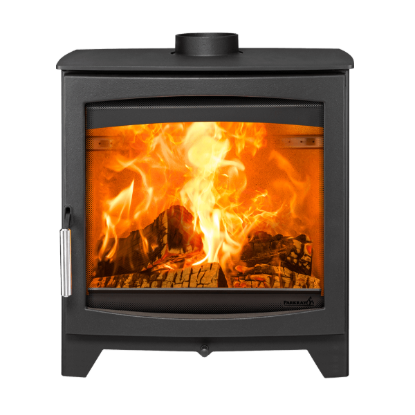 Parkray Aspect 8 Eco. Eco Design Ready 2022 7.5kW modern wood burning stove with a large glass door and optional multi-fuel kit at The Stove House Ltd. West Sussex.