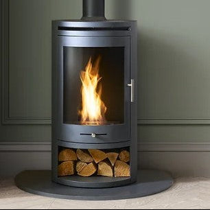 S5 BIOETHANOL STOVE BUNDLE; LOG STORE, FLUE AND GRANITE HEARTH Modern Stove, eco friendly, burns clean, real flames & heat but no chimney needed, Lowest prices