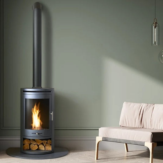 S5 BIOETHANOL STOVE BUNDLE; LOG STORE, FLUE AND GRANITE HEARTH Modern Stove, eco friendly, burns clean, real flames & heat but no chimney needed, Lowest prices