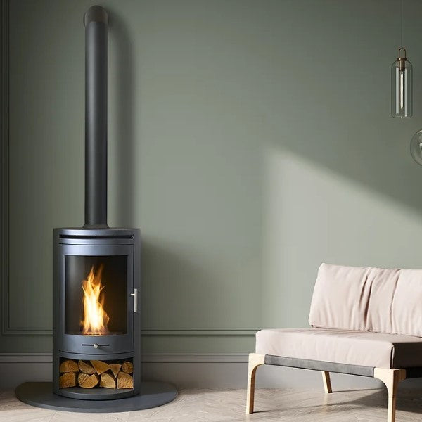 S5 BIOETHANOL STOVE BUNDLE; LOG STORE, FLUE AND GRANITE HEARTH Modern Stove, eco friendly, burns clean, real flames & heat but no chimney needed, Lowest prices