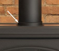 Bemodern Flare Broseley Cast Iron Canterbury Electric Traditional Decorative flue collar / spigot to house a real piece of flue pipe on the stove. Display at The Stove House