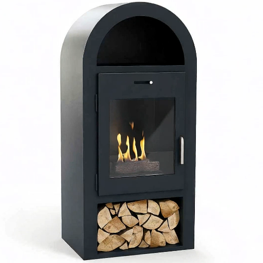 Imagin Fires Salcombe Black Bioethanol Stove with Warming Shelf & Log Storage with  No Flue Required at The Stove House Ltd. West Sussex.