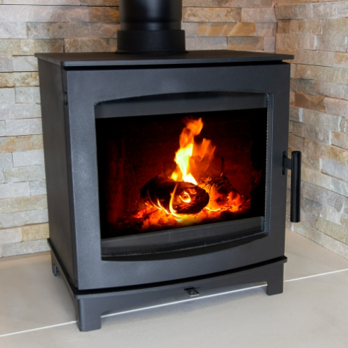 Mi-Fires Tinderbox Small 4.9kW Wood Stove.  ECODesign 2022, Smoke Control Area Exempt, 82.7% Efficient, A+ Energy Rating at The Stove House Ltd. West Sussex.