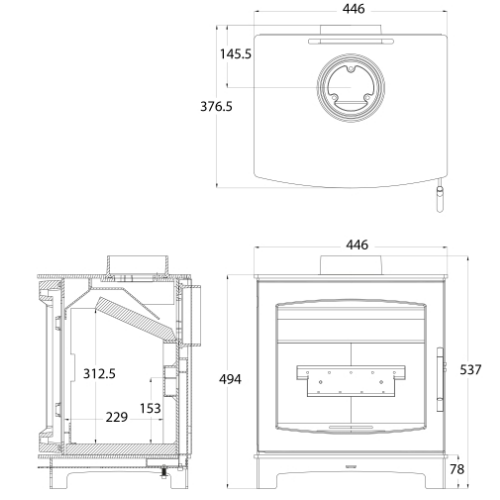 Mi-Fires Tinderbox Small 4.9kW Wood Stove.  ECODesign 2022, Smoke Control Area Exempt, 82.7% Efficient, A+ Energy Rating at The Stove House Ltd. West Sussex.
