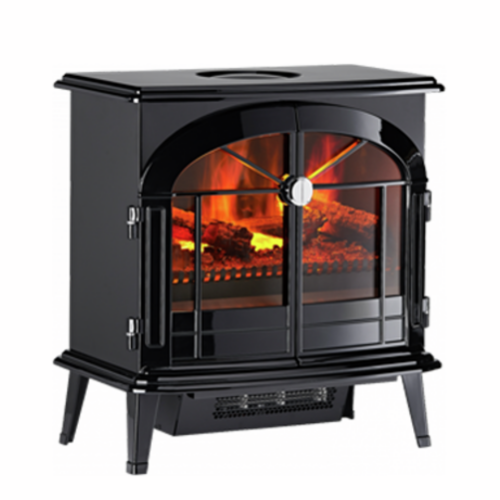 Dimplex Burgate Optimyst Electric Stove.  Integrated electric heater which provides up to 2kW of heat. This electric fire comes in a classic glass black finish with an LED lighting effect, remote control, and thermostat at The Stove House Ltd. West Sussex