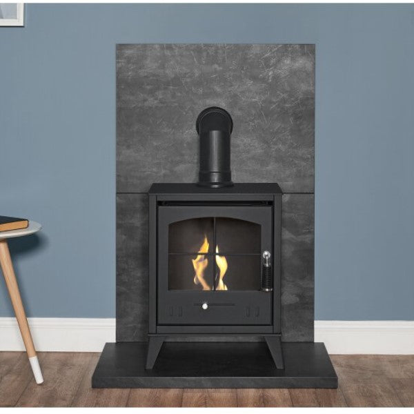 OKO Adam Angled Plastic Decorative Stove Pipe in Black for electric and OKO bioethanol stoves. Finishes the look of a real installed woodburner.