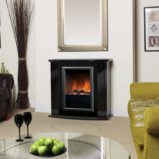 Dimplex Mozart Optiflame Electric Fireplace Suite with a unique Dimplex Optiflame effect.  Easy-to-use manual control with thermostat at The Stove House Ltd. West Sussex.