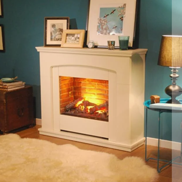 Dimplex Alameda Optimyst Electric Fireplace Suite with a unique Dimplex Optimyst effect in a beautifully finished stone effect surround with thermostat at The Stove House Ltd. West Sussex.