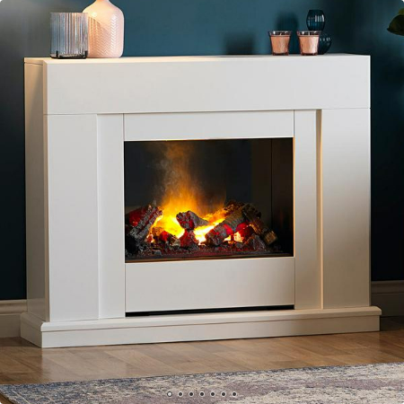 Dimplex Cavalli Optimyst Electric Fireplace Suite with a unique Dimplex Optimyst effect in a beautifully finished white surround with thermostat and 2kW heat output at The Stove House Ltd. West Sussex