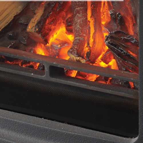 Solution SLE25i Rechargeable Stove Illumination Insert. A USB-powered compact log effect insert, designed to fit into a wood-burning stove at The Stove House Ltd. West Sussex.