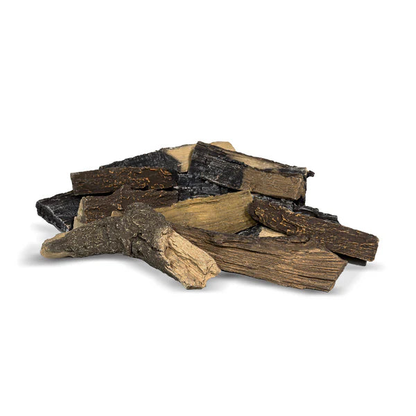 Stack of bioethanol luxury painted ceramic firewood on a white background