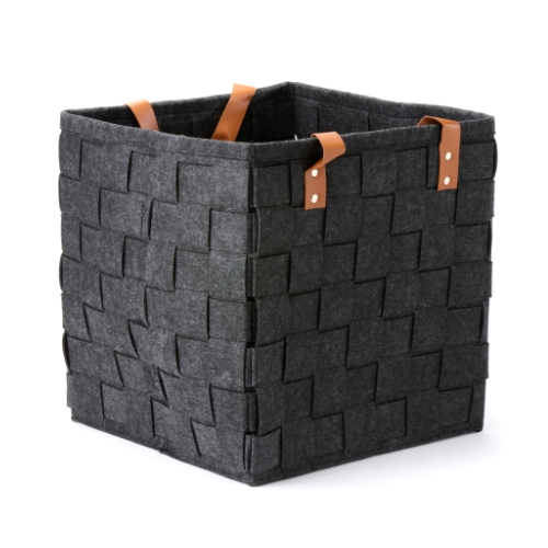Storage Felt Firewood Basket 40 cm x 40 cm x 40 cm.  A highly decorative firewood basket in enduring grey felt for log storage at The Stove House Ltd. West Sussex.