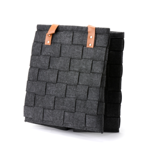 Storage Felt Firewood Basket 40 cm x 40 cm x 40 cm.  A highly decorative firewood basket in enduring grey felt for log storage at The Stove House Ltd. West Sussex.