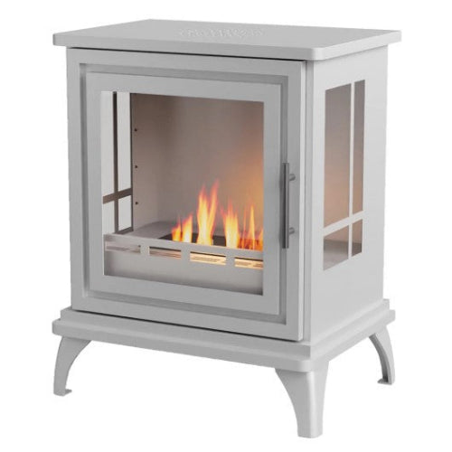 The Nashville Freestanding Bioethanol Stove. A medium-sized, freestanding bioethanol fireplace designed to resemble a classic wood-burning stove, providing up to 6 hours of burn time, at The Stove House Ltd. West Sussex.