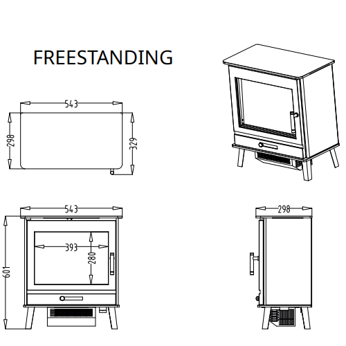 The Toast-e freestanding electric stove features advanced 3D LED holographic projection for modern homes and living, and inset can be controlled with the Smartphone App at The Stove House Ltd. West Sussex.