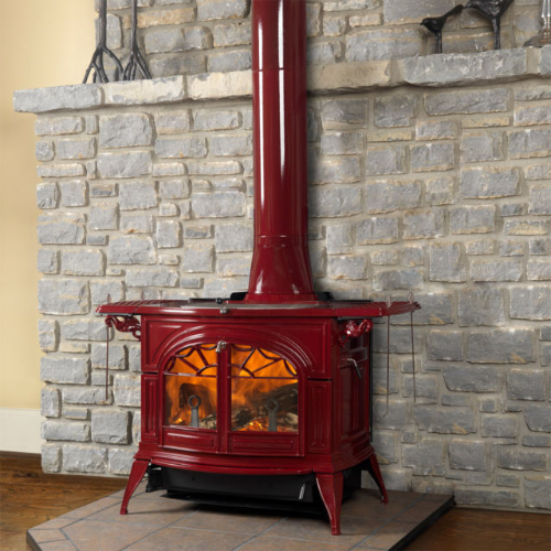 Vermont Castings Defiant Two-In-One Wood Stove - Bordeaux Enamel at The Stove House Ltd. West Sussex.