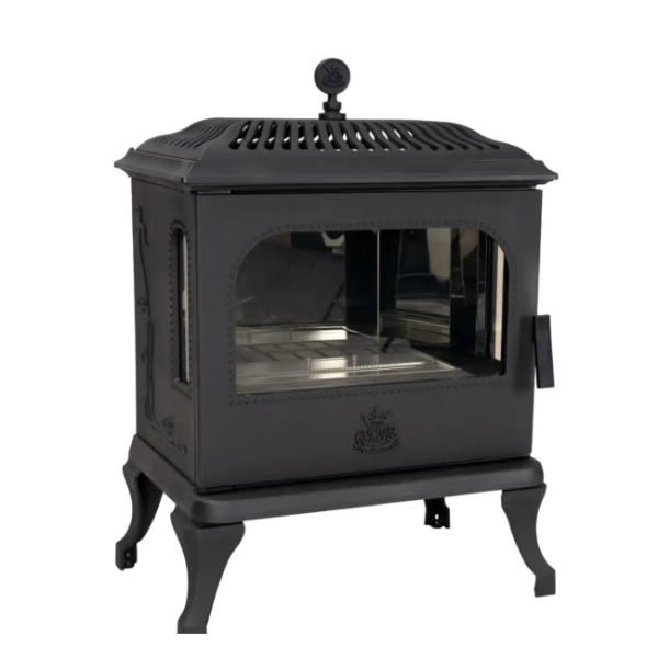 Victoria 85 Freestanding Cast Iron Bioethanol Stove. An elegant freestanding bioethanol fireplace with a 3-sided view of panoramic flames without the need for a chimney, at The Stove House Ltd. West Sussex.
